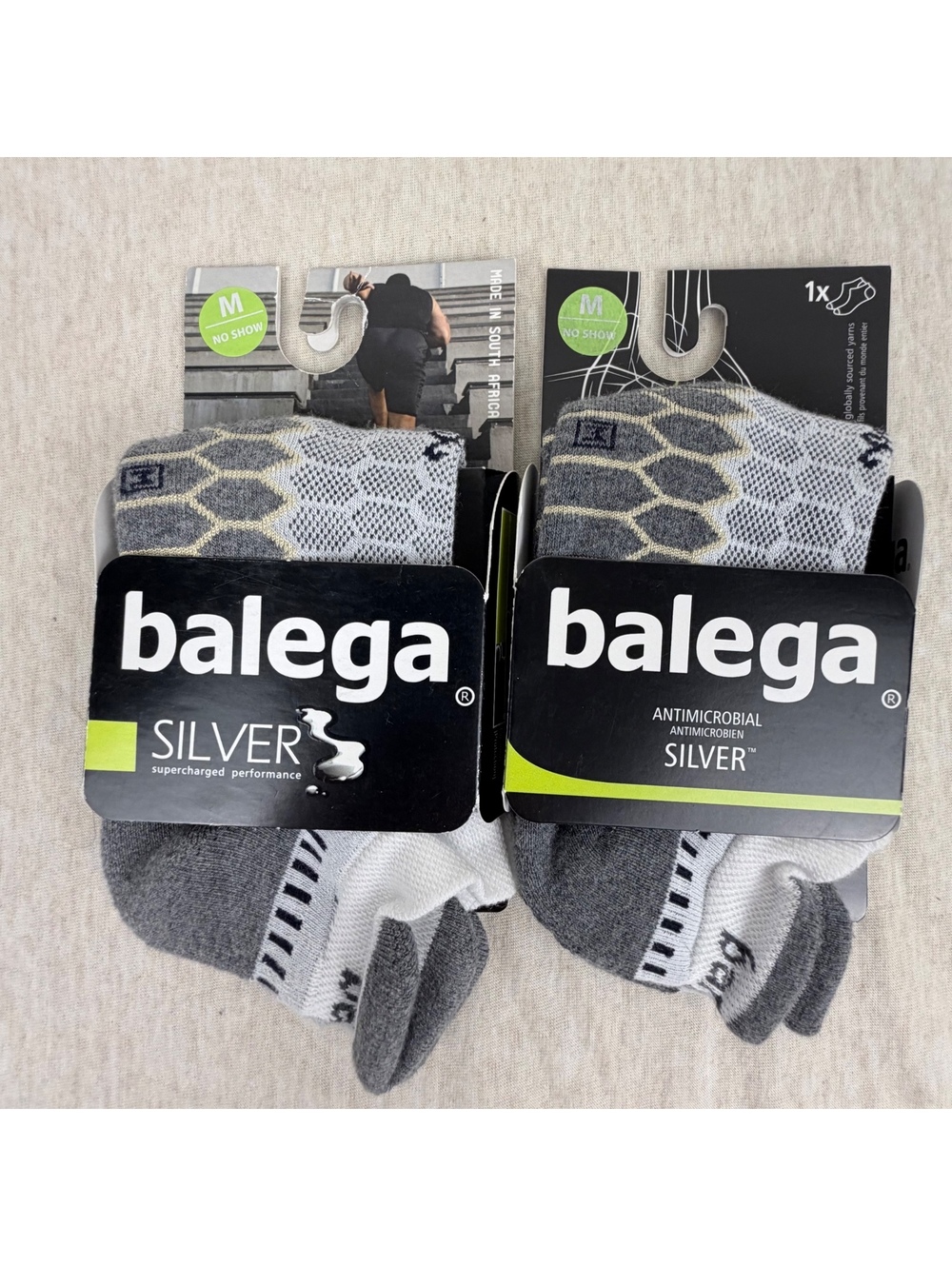 2 Pair Balega Silver No Show Running Socks Medium White Gray NWT
